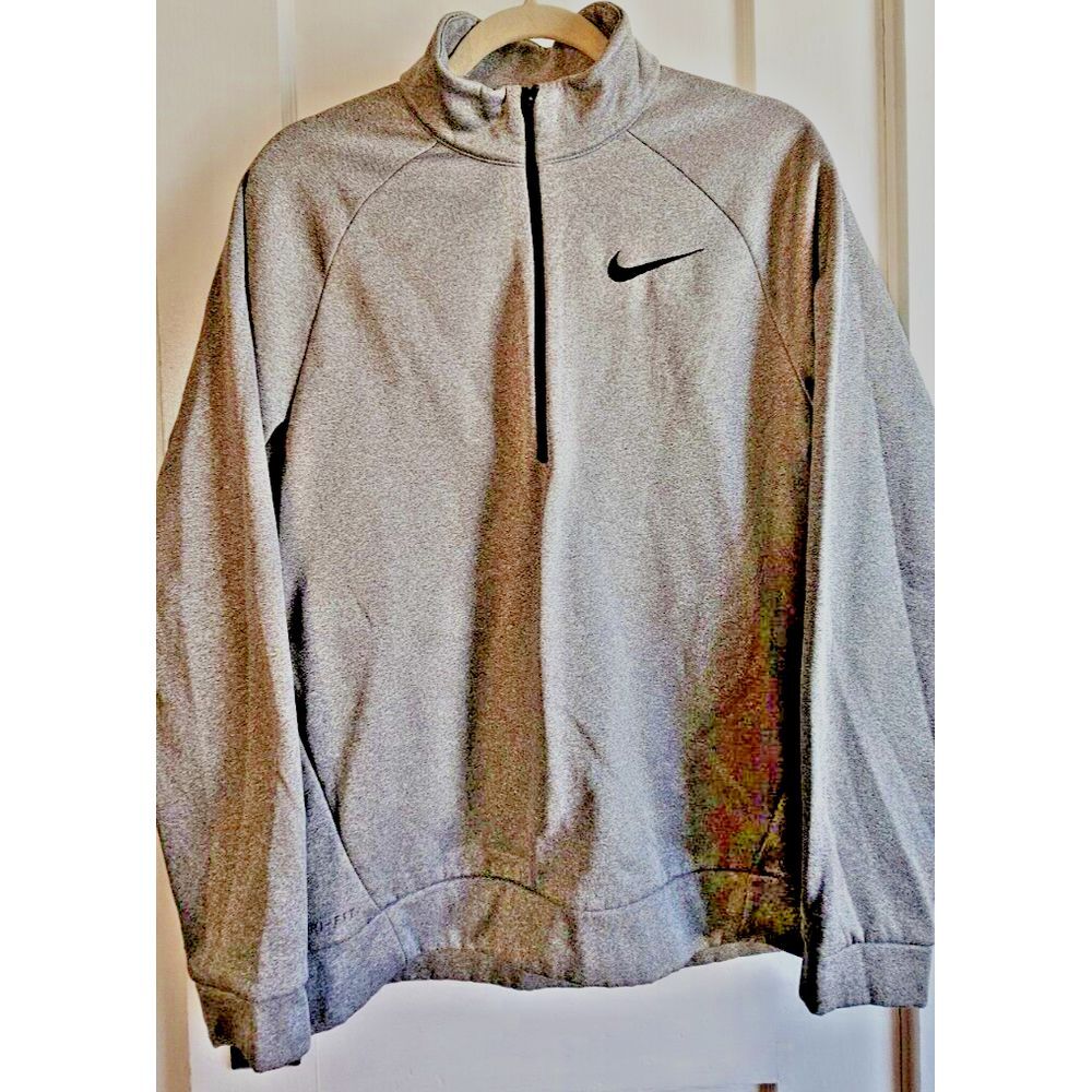 NIKE dri fit gray fleece sweatshirt pullover 1/2 zip embroidery logo Men Sz M